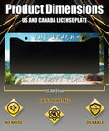 Beach Vibes License Plate Frame With Palm Tree Hawaii Theme, Stainless Steel Car Accessory dimensions shown in image