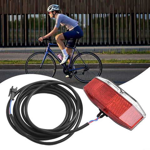 Ultra Bright Led E Bike Rear Light 6 To 48V Waterproof Tail Lamp With Massive 180 Degree Beam Angle For Night Riding And High Visibility Safety On Any E Bike Or Electric Bicycle Outfit, red ABS rear lamp with long wire on cyclist bike