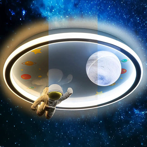 20 Inch Astronaut Ceiling Light for Kids Room and Bedroom Dimmable LED Flush Mount with Remote Control Resin Planet and Astronaut Figurine
