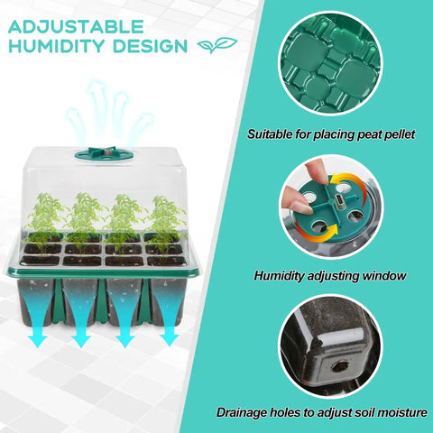 Seed Starter Tray Kit With Full Spectrum Grow Light For Fast Germination Easy Timer And Dimming High Humidity Dome 5 Pack