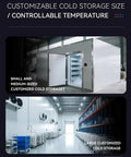 Built Tough Industrial Walk In Freezer Cold Storage Room Featuring Plug And Play Temperature Control For High Volume Food Processing And Bulk Warehouse Inventory Organization, showcasing customizable sizes.