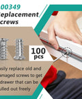 Heavy Duty Drawer Rail Euro Screws One Hundred Pack Cabinet Slide Replacement Fastener Set with silver finish for drawer installation.