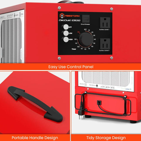 Tabletop Dust Collector For Woodworking, Portable Double Sided Air Filtration System With Built In Ionizer And Timer, control panel view
