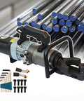Heavy-Duty Electric Hydraulic Rebar Bending Machine 1200W Pure Copper Motor Straightener with steel rods in background.