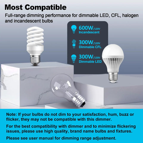 3 Pack White Slide Dimmer Light Switch Single Pole Or 3 Way Layout Smooth As Butter Compatible With LED CFL and Incandescent Bulbs Easy Peasy Installation For Your House Wiring No Sweat Upgrade with various light bulbs