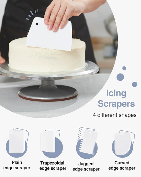 Heavy Duty Pro Grade 12 Inch Cake Turntable With Aluminum Alloy Stand For Smooth Quiet Rotation Complete Decorating Kit With 3 Icing Spatulas And 4 Icing Combs For Cakes Cupcakes And Desserts Puroma shown with icing scraper options