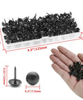 Top Shelf Metal Upholstery Tacks Legit Black Thumb Nails For Vintage Furniture Upkeep And Diy Room Decor Solid 200 Piece Set in a hand and packaging.