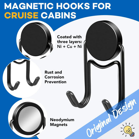 Totally Solid Magnetic Wall Hooks For Cruise Cabins Straight Up Dependable Door Magnets Zero Drill Setup Premium Steel Rotating Dual Hooks Serious Storage Makeover For Home Travel
