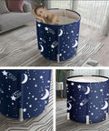 Portable Ice Bath Tub For Recovery And Therapy, foldable with moon and stars pattern, in a living room, freestanding design