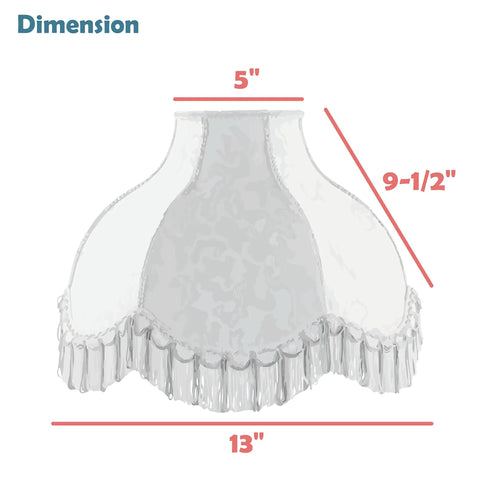 Handsewn Scallop Dome Lamp Shade With Fringe In Dope Brown Jacquard Textured Fabric, 5 Inch Top, 13 Inch Bottom, 9.5 Inch Slant