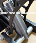 Beefed-Up Hydraulic Rear Shock Upgrade for Electric Scooters, Cylindrical Suspension Kit, close-up with metal components