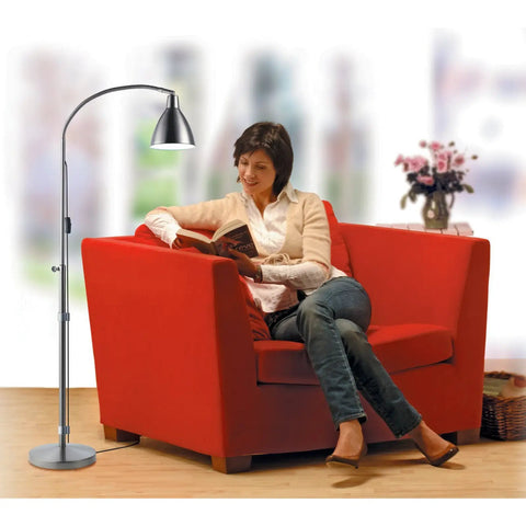 Flexi Vision Floor Lamp In Silver With Adjustable Arm For Reading And Task Lighting Chrome Finish Modern Sleek Design Dope
