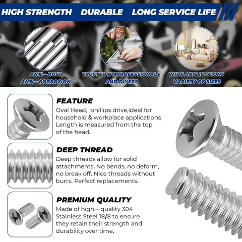 50 Pack Of 18 8 304 Stainless Steel Phillips Oval Head Machine Screws 10 24 By 5 8 Inches showing features and durability.