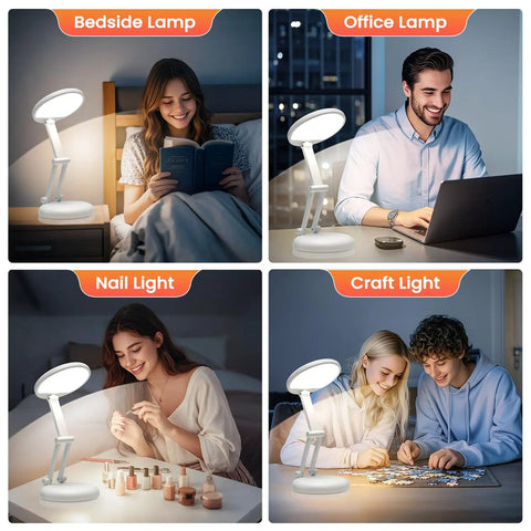 Cordless Desk Lamp With 3600mAh Rechargeable Battery for reading, office work, nail art, and crafts in small spaces.