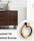 Brushed Oil Rubbed Bronze Cabinet Ring Pulls Set Of 4 In Zinc Alloy Dresser Handles with Single Hole Mount shown on dresser