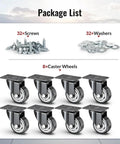 Rock Solid 3 Inch Heavy Duty Swivel Plate Caster Wheels With Smooth Quiet PVC Tires No Brake Design 8 Pack with screws and washers