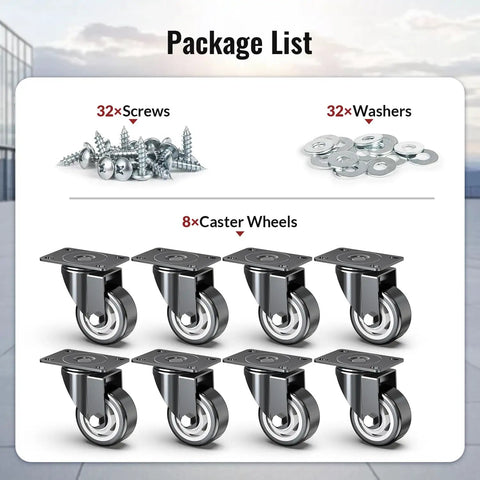 Rock Solid 3 Inch Heavy Duty Swivel Plate Caster Wheels With Smooth Quiet PVC Tires No Brake Design 8 Pack with screws and washers