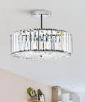 Modern Crystal Flush Mount Ceiling Light Fixture Dope With 12 Inch Round Crystal Shade Dimmable 120W Close To Ceiling Low Profile