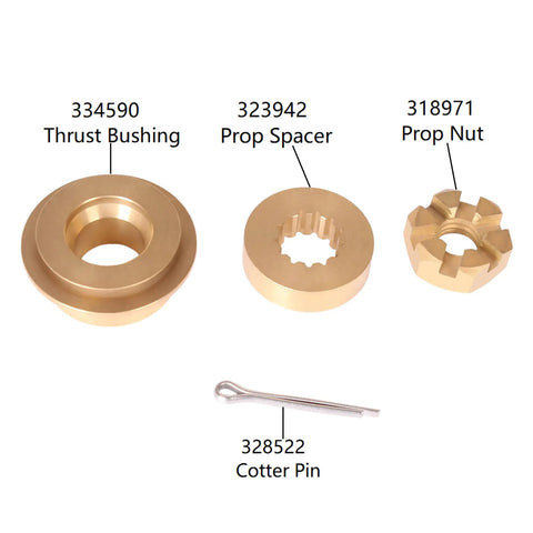 Outboard Propeller Hardware Kit For 8HP To 15HP Engines With Thrust Bushing, Spacer, Prop Nut And Cotter Pin Fits Evinrude Johnson OMC BRP Models Essential Replacement For Your Small Boat Motor