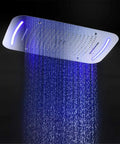 Straight Up Luxury Ceiling Mount Shower System With Remote Led Head And Mist Waterfall Spray Boasting Smart Temp Control And Heavy Duty Rust Proof Body, showcasing LED rainfall feature.