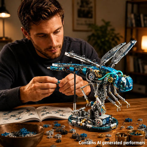 Dragonfly Mechanical Building Blocks Kit With 866 Pieces, Insect Mech Model With Dope Movable Wings, Display Stand, STEM Build Project For Adults, Home Office Decor And Gift Idea