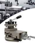 AT300 metal lathe quick-change tool post holder with lever and dial on a mini lathe setup