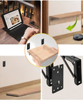 Tough As Nails 18 Inch Folding Shelf Brackets Two Pack Detachable Wall Supports with upgraded lever in use with wooden shelf.