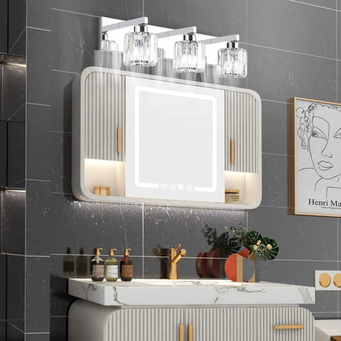 Crystal Vanity Light Fixture For Bathroom Modern Wall Mount Over Mirror Three Light Bar With Dimmable Function