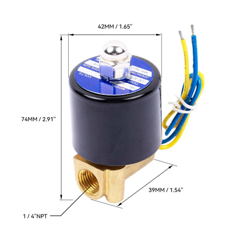 Electric Copper Solenoid Valve Normally Closed For Water Air And Gas 12V DC One Quarter Inch NPT Two Point Five Millimeter Orifice Compact