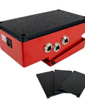 Bottom Plate Protective Cover For Compact Guitar Effects Pedals 3 Pack, red metal pedal with black covers shown separately
