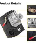 Four Port Air Compressor Pressure Switch Replacement Control NPT Quarter Inch 95 to 125 PSI 20A shown with details