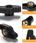 12 Pack 1 Quarter Inch Wing Knobs Through Hole T Knobs Hand Screw Nut Plastic Handle Clamping Knob With Steel Insert For T Track Accessories Feather Boards Woodworking Jigs And Fixtures DIY Friendly, various angles showing plastic handle and brass insert