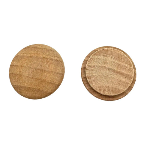 Hardwood Wood Plugs 25mm 1 Inch Pack Of 50 For Filling Screw Holes In Furniture, top view showing natural wood finish, 30mm diameter.