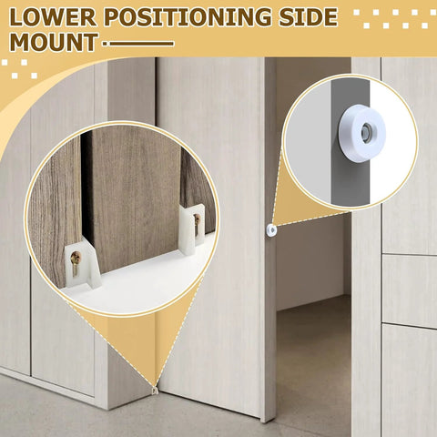 Lower positioning side mount for 2 Pack 3/4 Inch Sliding Pocket Door Rollers Assembly With Nylon Wheels.