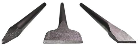 3 Piece SDS Plus Chisel And Point Bit Set For Rotary Hammers, Aggressive Concrete And Tile Demolition, front view of 3 chisels