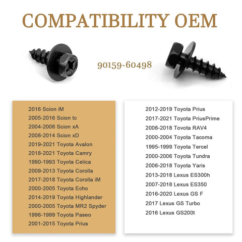 Thirty Pack Hex Head Tapping Screws Oem 9015960498 Exterior Panel Fasteners for Toyota Compatibility List.