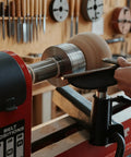 Game Changing Wood Lathe Spindle Extender With 1 X 8 Tpi Thread, Drops Right In For A Smooth 3 Inch Reach, Rock Solid Locking Set Screws Keep Things Locked So You Can Crush Big Projects Without Breaking A Sweat in use on a wood lathe.