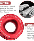 Heavy Duty Recovery Ring 66,000 Lbs For Winch Snatch Off Road SUV UTV ATV Truck Pulley Towing Ring For Synthetic Rope And Soft Shackle 7075 Aluminum CNC Machined Corrosion Resistant Red, red aluminum ring with material callout