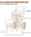 Instructions for replacing Rear Tine Tiller Belt For Earthquake Cultivator 12 X 728 4L Tooth HA Drive Belt Compatible With Versa Tiller.