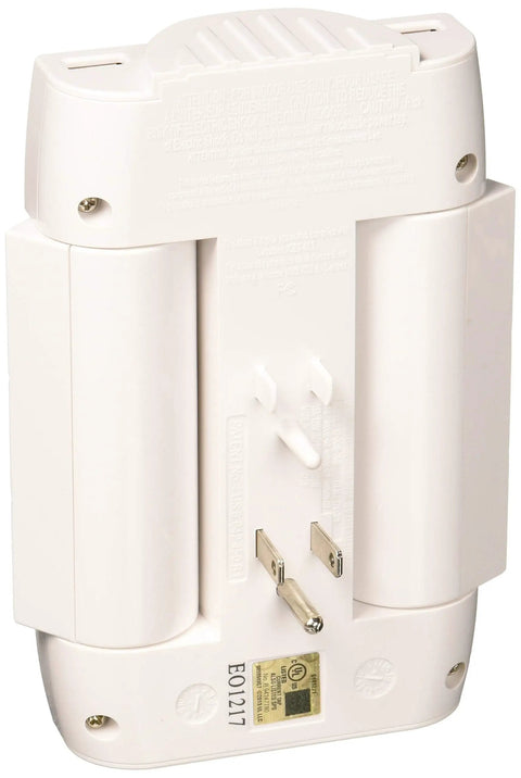 Back view of Six Outlet Swivel Power Strip With Two USB Ports, Space Saving Wall Tap Surge Protector Up To 2100 Joules, White