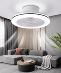 Remote Control Bladeless Ceiling Fan With Lights, 18.5 Inch Low Profile, in a modern living room, flush mount design