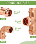Lead Free Copper Press Fittings Kit Three Quarter Inch With Tee Elbow And Coupling Set for No Sweat Leak Free Install