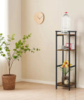 36.5 Inch Tall Freestanding Water Dispenser Stand With Multi Level Shelves For 1 To 5 Gallon Jugs Ceramic Water Bottle Holder Brown No Brainer Space Saving Floor Stand For Kitchen Living Room Or Office in a room setting.