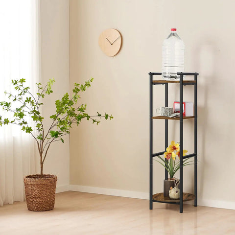 36.5 Inch Tall Freestanding Water Dispenser Stand With Multi Level Shelves For 1 To 5 Gallon Jugs Ceramic Water Bottle Holder Brown No Brainer Space Saving Floor Stand For Kitchen Living Room Or Office in a room setting.