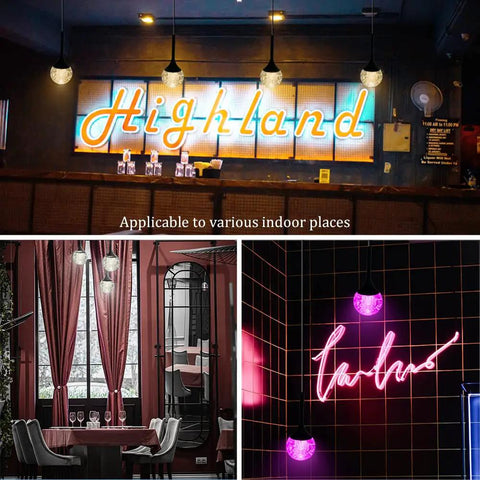RGB LED Pendant Light With Remote Control, Matte Black Teardrop Chandelier With Bubble Crystal in bar setting