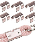 Six Pack 304 Stainless Steel Rope Clamps with thimble fittings for 3/8 to 1/2 inch rope, shown securing pink braided rope.