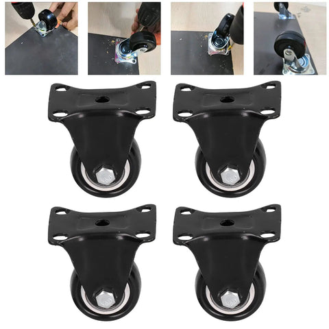 Heavy Duty Caster Wheel Set Four 40mm PVC And Steel Casters with mounting, 60kg capacity per wheel, 60x44mm plate for carts
