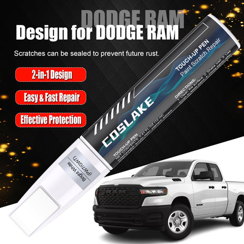 Bright White Touch Up Paint PW7 GW7 For Dodge Ram 2 In 1 Scratch Repair Pen Kit with truck and applicator