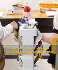 White Rolling Office Paper Organizer With Mobile Book Cart, Document Folder Storage, and Pen Holder between two users