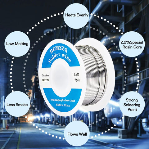 60/40 Tin Lead Solder Wire With Rosin Core, 0.031 Inch Diameter, Displaying Features and Benefits for Electronics and DIY